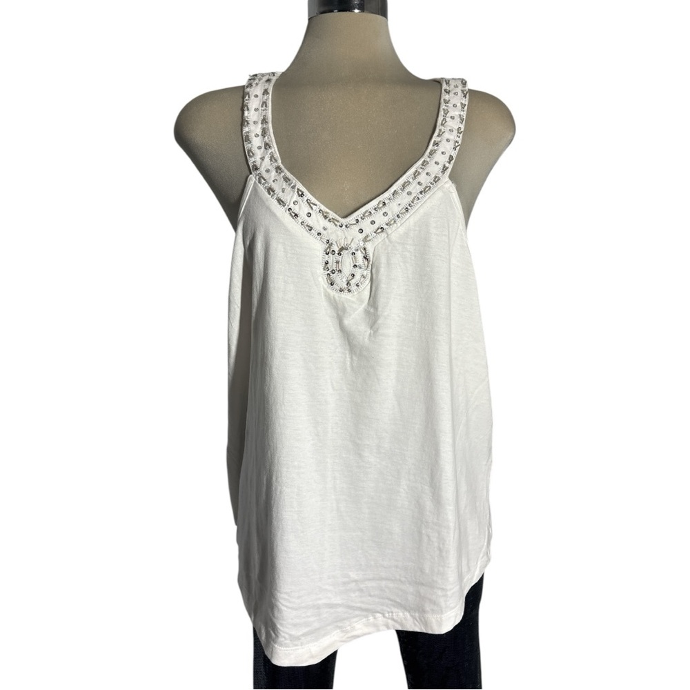 Madrid  White Beaded Embellished Tank Top Size 3X